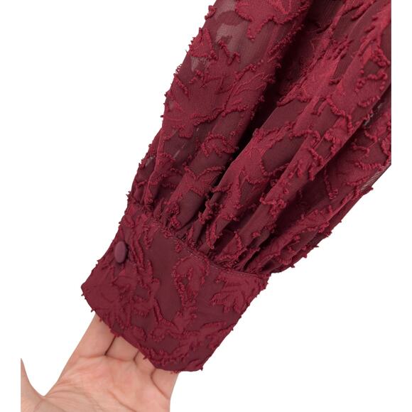 Eliza J Dress floral long sleeve tiered dark red size 2 - Picture 3 of 7